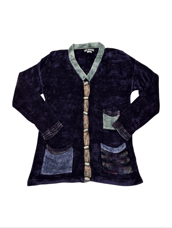 Ani Barrie Sweaters - Ani Barrie~Womens VTG Multicolor Velvet Cardigan~Whimsical Purple Blue~Teacher~S